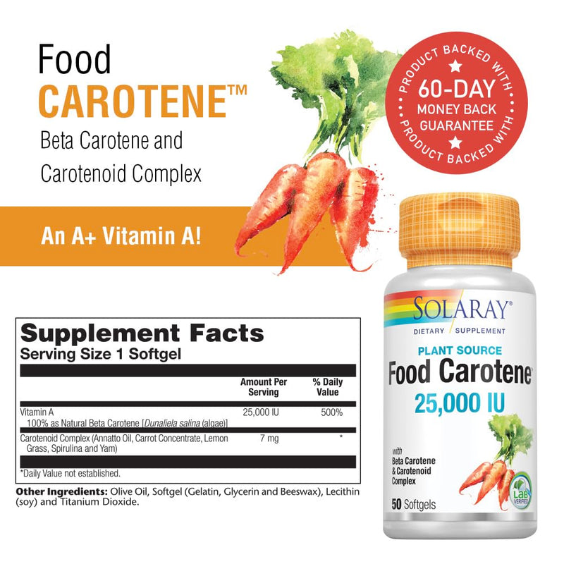 SOLARAY Food Carotene – 25,000 IU Vitamin A (Beta Carotene) for Skin, Eyes & Immunity | 50 Count