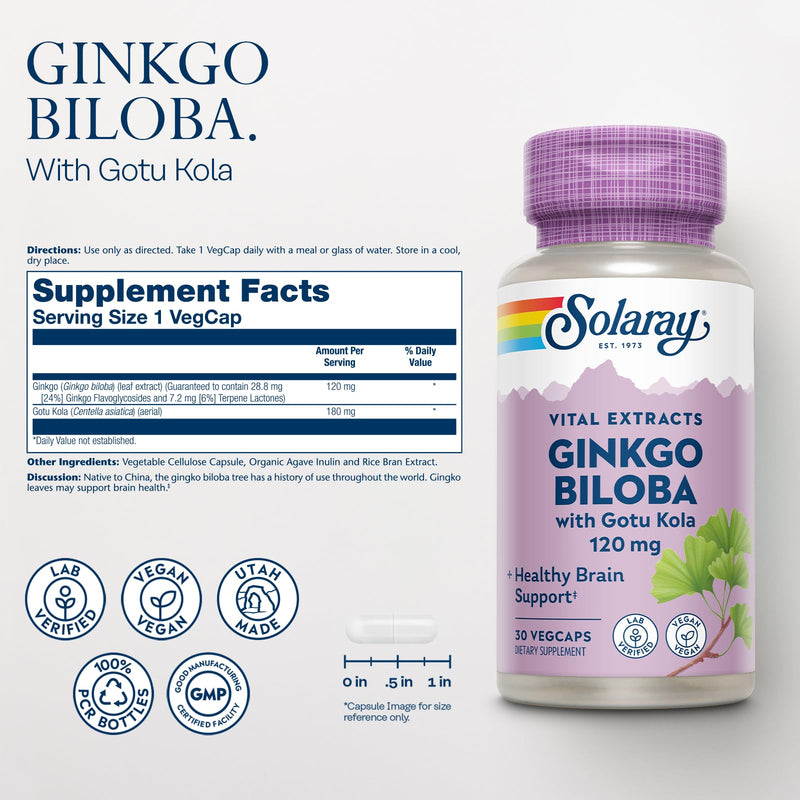 Solaray Ginkgo Biloba with Gotu Kola – Brain Health, Vegan, Lab Verified, 60-Day Guarantee (Pack of 2)