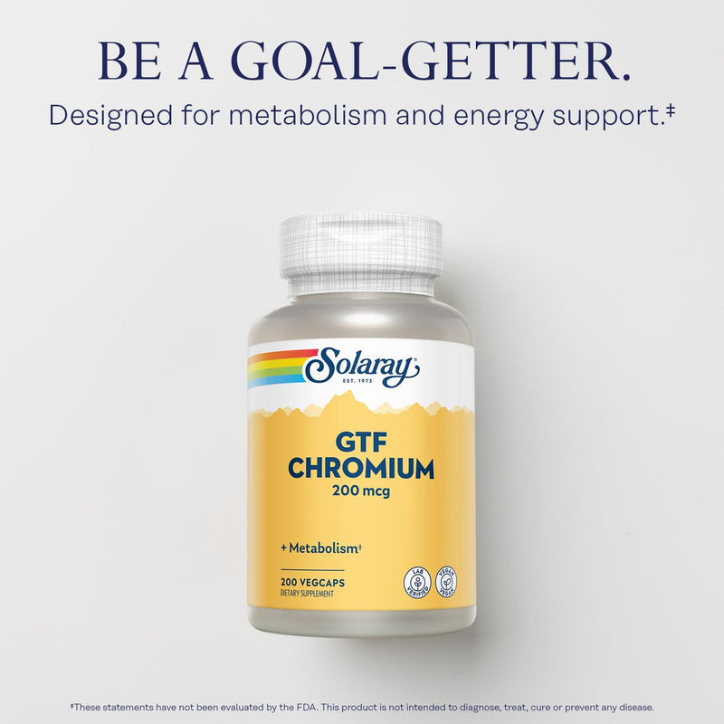 Solaray GTF Chromium 200mcg – Pure Chromium GTF Supplement (200 Vegan Capsules)