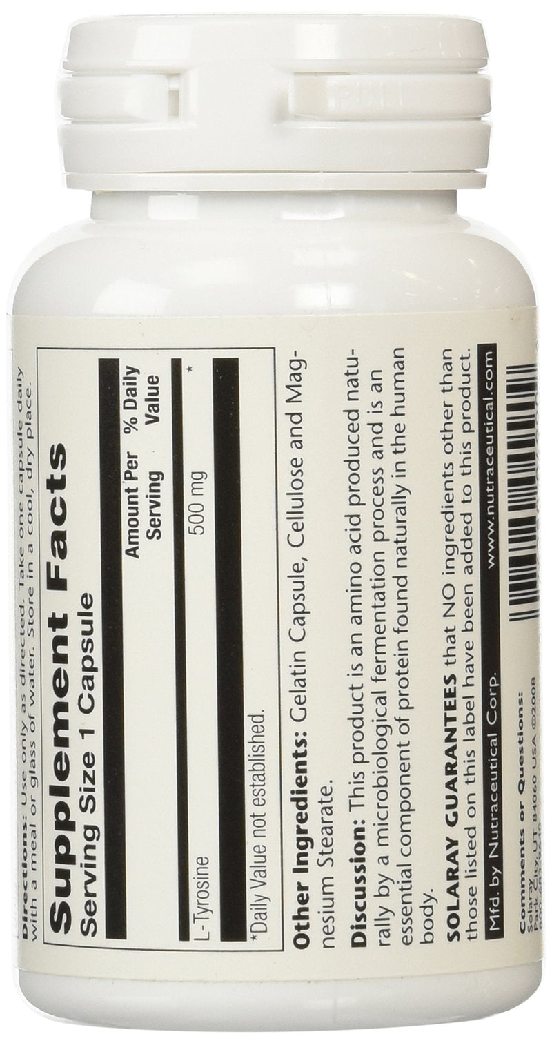 Solaray L-Tyrosine 500 mg Veg Cap (50 Count) – Amino Acid Supplement