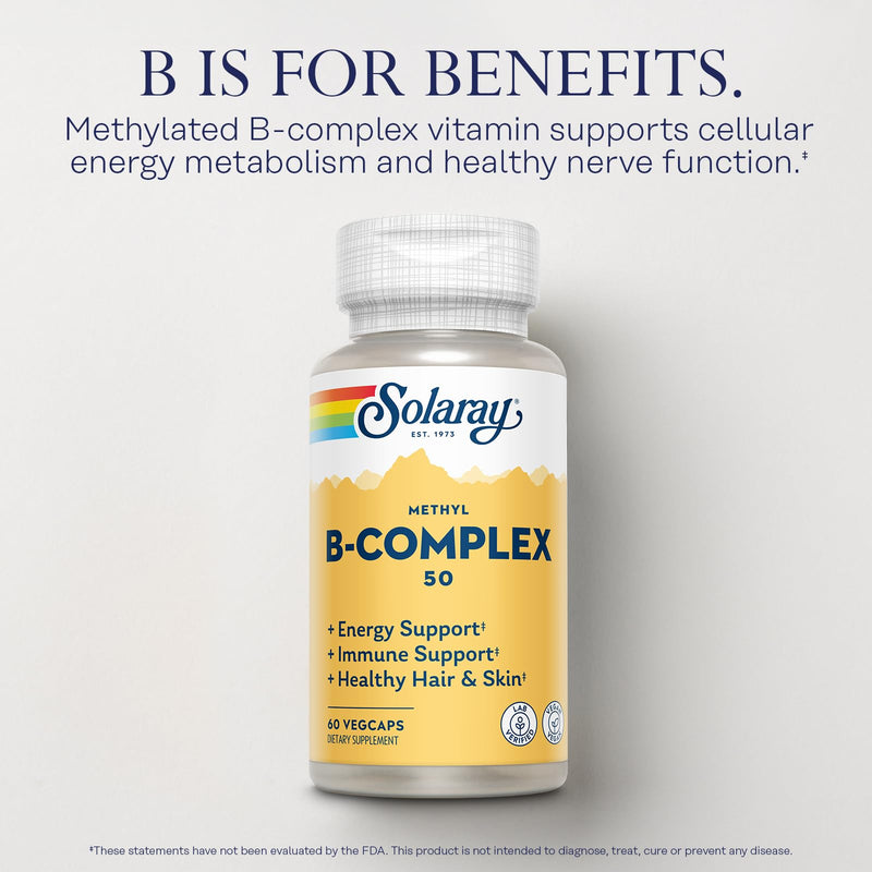 Solaray Methyl B Complex 50mg – Vitamin B12, B6, B1 – 60 Servings, Vegan