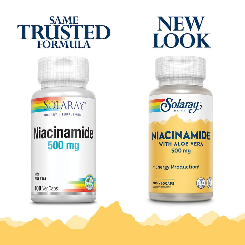 SOLARAY Niacinamide 500 mg | Vitamin B-3 | Energy Metabolism, Circulation, Nerve & Skin Health Support, 100 CT