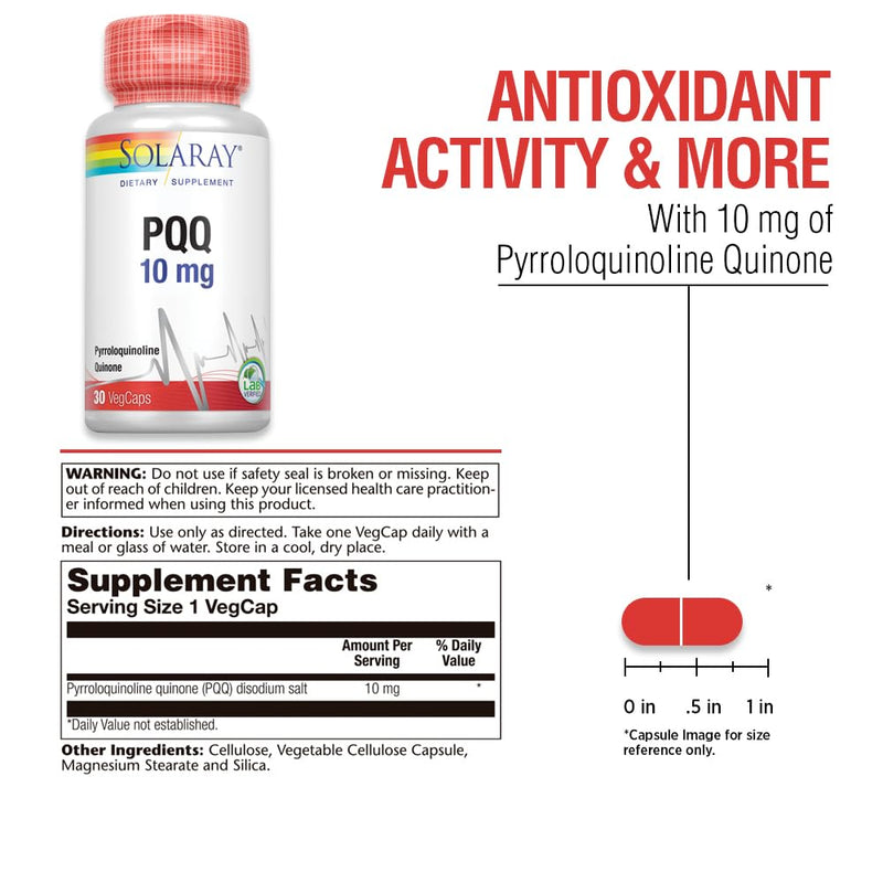 SOLARAY PQQ 10 mg – Cellular, Heart & Cognitive Support | 30 VegCaps