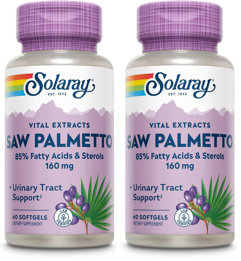 SOLARAY Saw Palmetto Extract – Prostate & Urinary Support, 136 mg Fatty Acids & Sterols, Lab Verified, Pack of 2 (60 Servings)