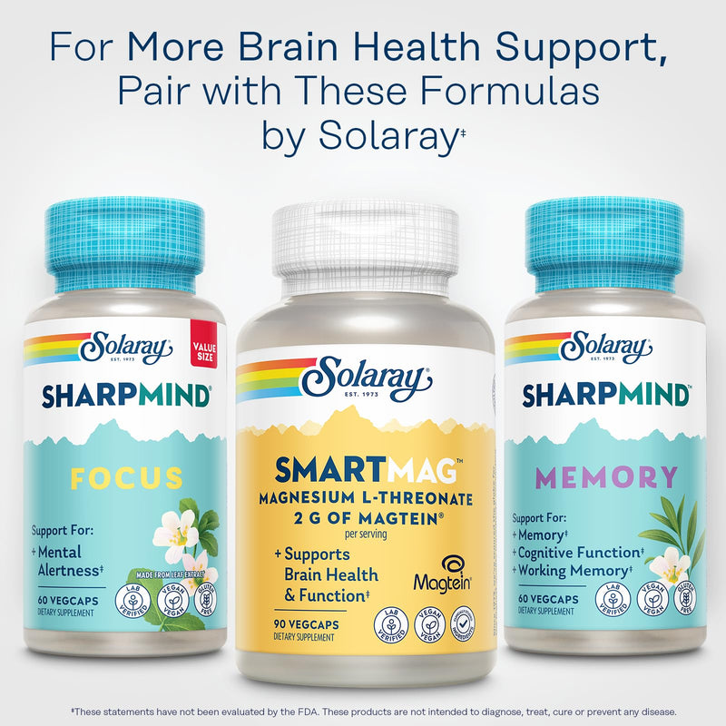 SOLARAY SmartMag Magtein Magnesium L-Threonate 2g – Brain Health Support, 30 Servings – Vegan