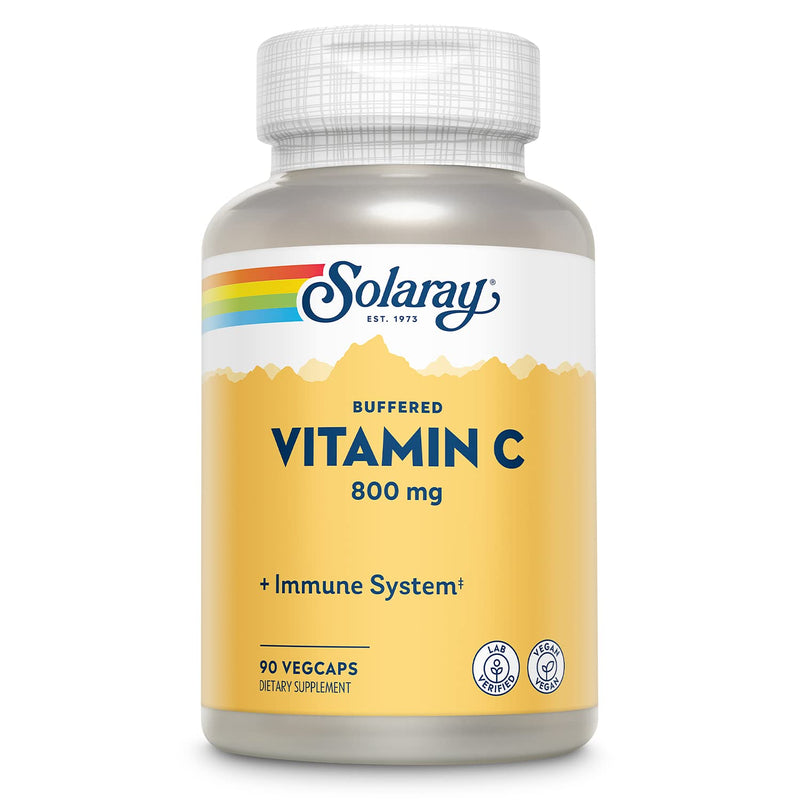 SOLARAY Buffered Vitamin C 800mg with Rose Hips & Acerola | Immune & Skin Support | 90 VegCaps