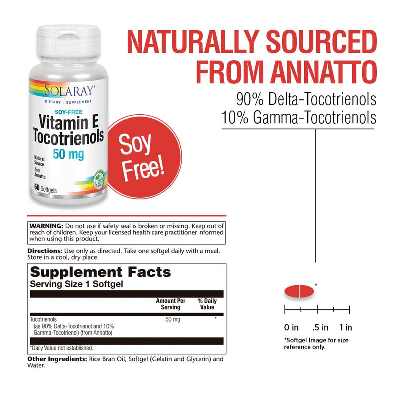 SOLARAY Vitamin E Tocotrienols 50mg 50ct | Brain Health, Soy Free