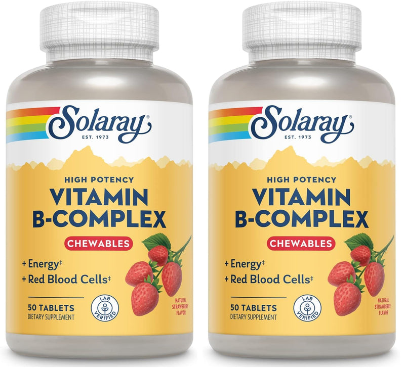 SOLARAY Vitamin B-Complex Chewables – Strawberry – Healthy Energy, Metabolism & Red Blood Cell Support | 50 Tablets (Pack of 2)