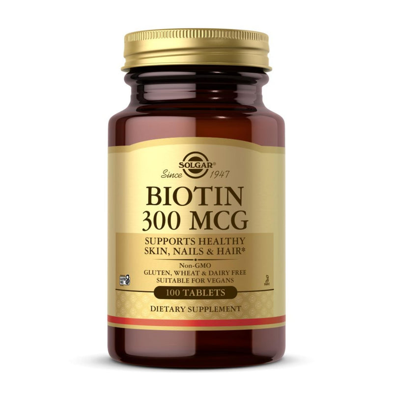Solgar Biotin 300 mcg - 100 Tablets - Supports Skin, Nails & Hair - Non-GMO, Vegan, Gluten Free, Dairy Free, Kosher - 100 Servings