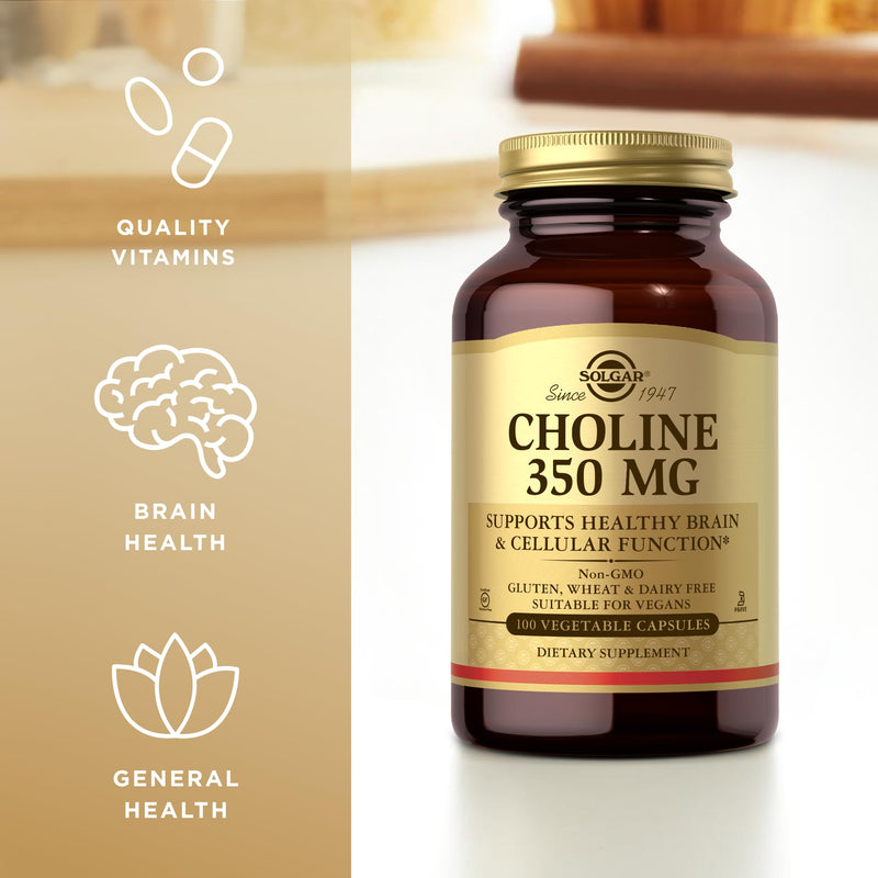 Solgar Choline 350 mg - 100 Vegetable Capsules | Non-GMO, Vegan, Kosher