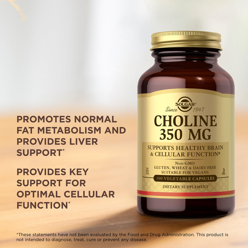 Solgar Choline 350 mg - 100 Vegetable Capsules | Non-GMO, Vegan, Kosher