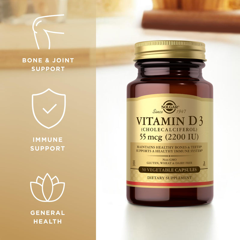 Solgar Vitamin D3 55 mcg (2200 IU) – 50 Veg Capsules | Bones & Immune Support