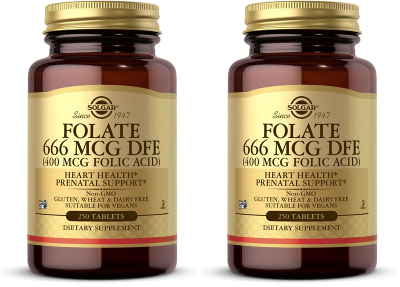 Solgar Folate 666 mcg DFE – 250 Tablets (Pack of 2) | Prenatal Support, Non-GMO, Vegan