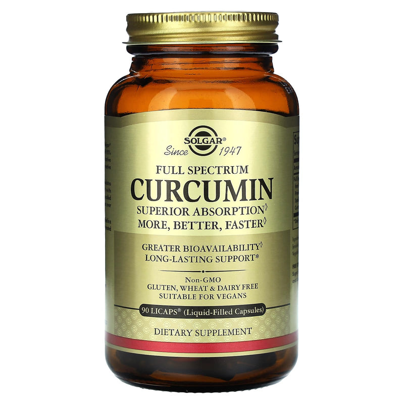 Solgar Full Spectrum Curcumin - 90 LiCaps | Superior Absorption, Brain, Joint & Immune Health | Non-GMO, Vegan, Gluten Free, Dairy Free