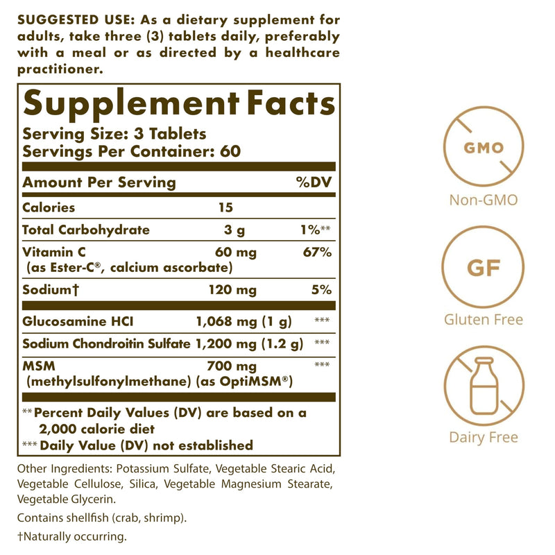 Solgar Glucosamine Chondroitin MSM Ester-C – 180 Tablets | Joint Support