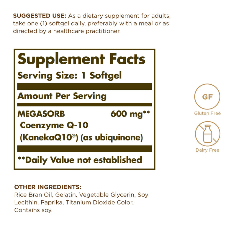 Solgar Megasorb CoQ-10 600 mg | 30 Softgels (Pack of 3) – Enhanced Absorption, Gluten Free, Dairy Free | 90 Servings