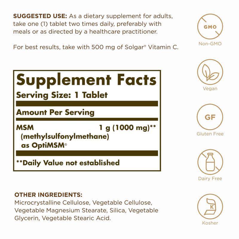 Solgar MSM 1000 mg – 240 Servings (2 x 120 Tablets) – Joint Support, Vegan, Non-GMO