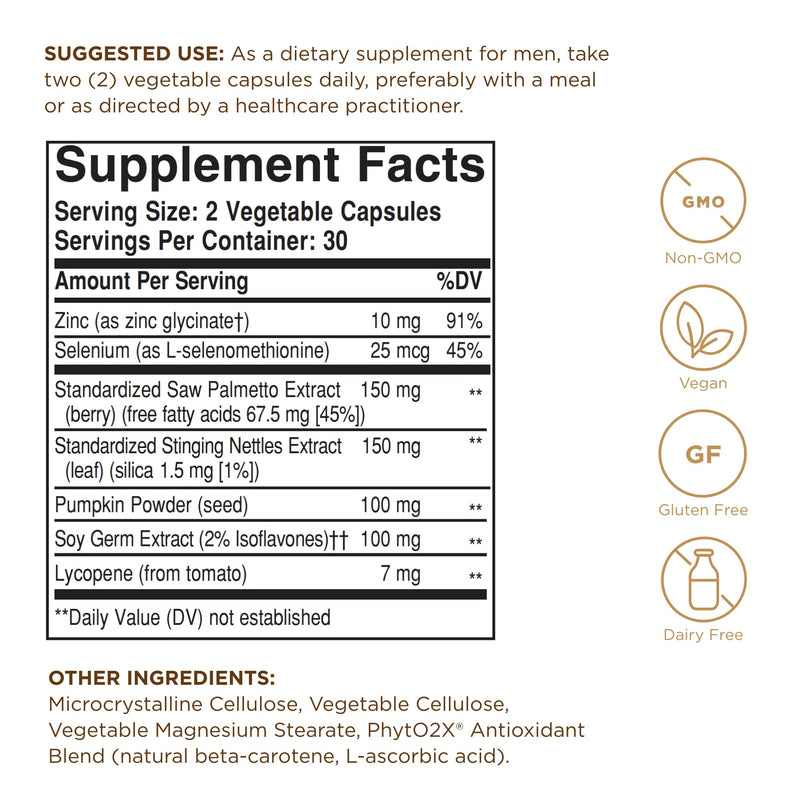 Solgar Prostate Support - 60 Veg Capsules | Non-GMO, Vegan, Gluten & Dairy Free