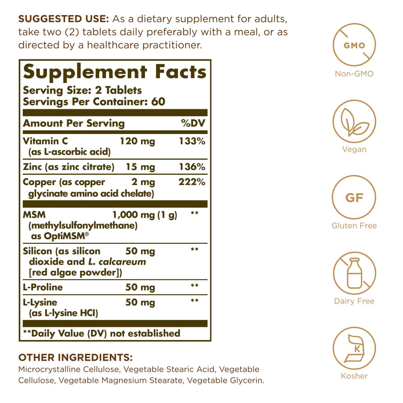 Solgar Skin, Nails & Hair - 120 Tablets Pack of 2 | Advanced MSM Formula | Non-GMO, Vegan, Gluten & Dairy Free | 120 Servings