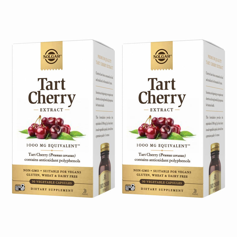 Solgar Tart Cherry 1000 mg – 180 Servings (Pack of 2, 90 Veg Capsules) | Antioxidant with Quercetin, Chlorogenic Acid & Anthocyanins