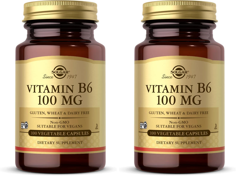 Solgar Vitamin B6 100 mg - 100 Vegetable Capsules - Non-GMO, Vegan, Gluten Free, Dairy Free, Kosher, Halal - 100 Servings (Pack of 2)