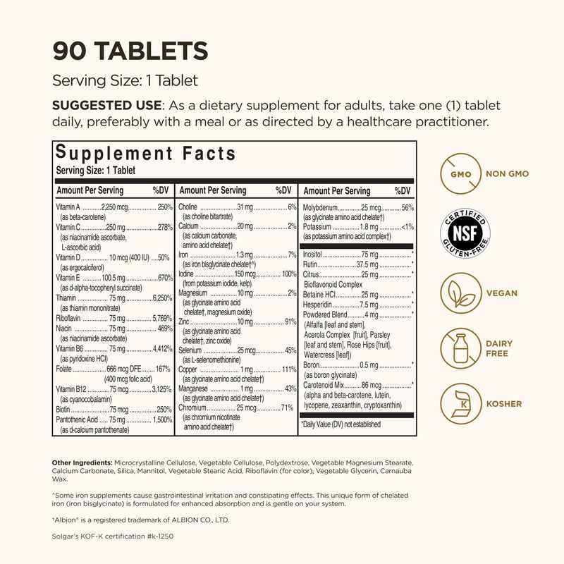 Solgar Formula VM-75, 90 Tablets – Multivitamin with Chelated Minerals | Vegan, Gluten Free, Dairy Free