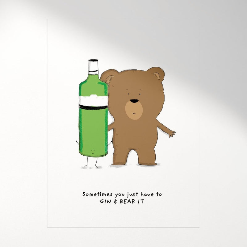 Gin Grin and Bear It Wall Art Print – Funny Bear Bar Decor UK