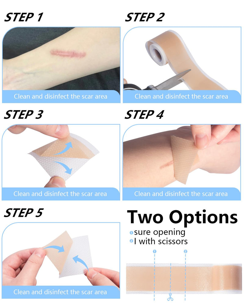 Somlzu Silicone Scar Sheets Tape — 1.6" x 120" Medical-Grade Scar Tape (2 Rolls) for Surgical, C-Section & Burn Scars