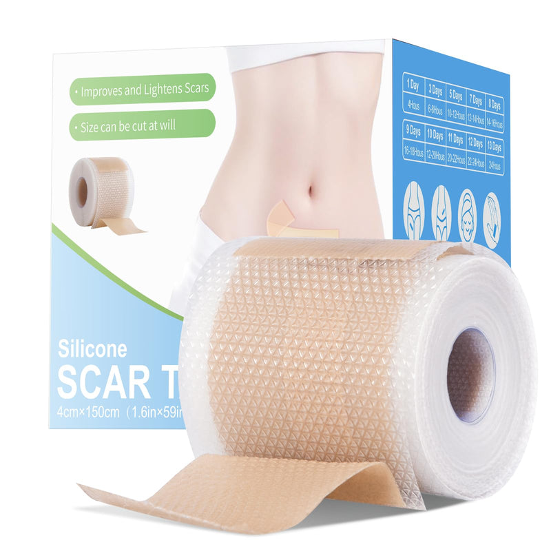 Somlzu Silicone Scar Sheets Tape — 1.6" x 120" Medical-Grade Scar Tape (2 Rolls) for Surgical, C-Section & Burn Scars