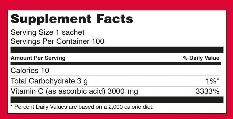 Sookwang Megadose Vitamin C Powder 3000mg | 100 Sticks, 300g