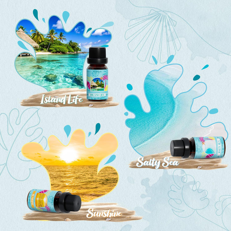 Soulorigin Beach Fragrance Oils Set – Essential Oil Gift for Diffuser (Ocean Spray, Pink Sands, Salty Sea, Pina Colada, Island Life, Sunshine)