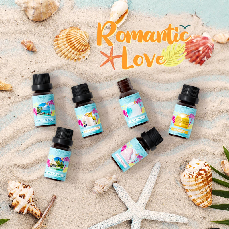 Soulorigin Beach Fragrance Oils Set – Essential Oil Gift for Diffuser (Ocean Spray, Pink Sands, Salty Sea, Pina Colada, Island Life, Sunshine)