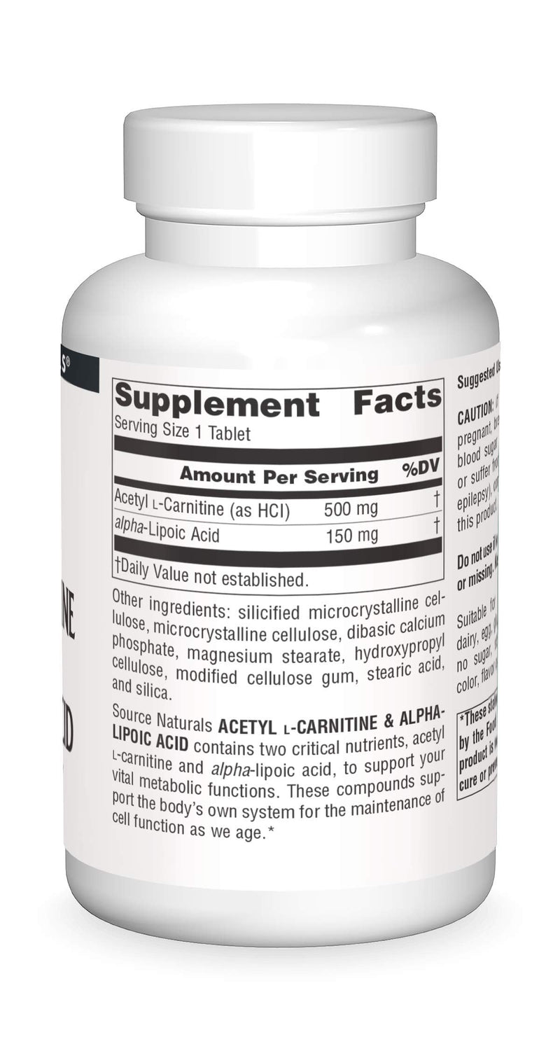 Source Naturals Acetyl L-Carnitine & Alpha-Lipoic Acid 650 mg – 120 Tablets
