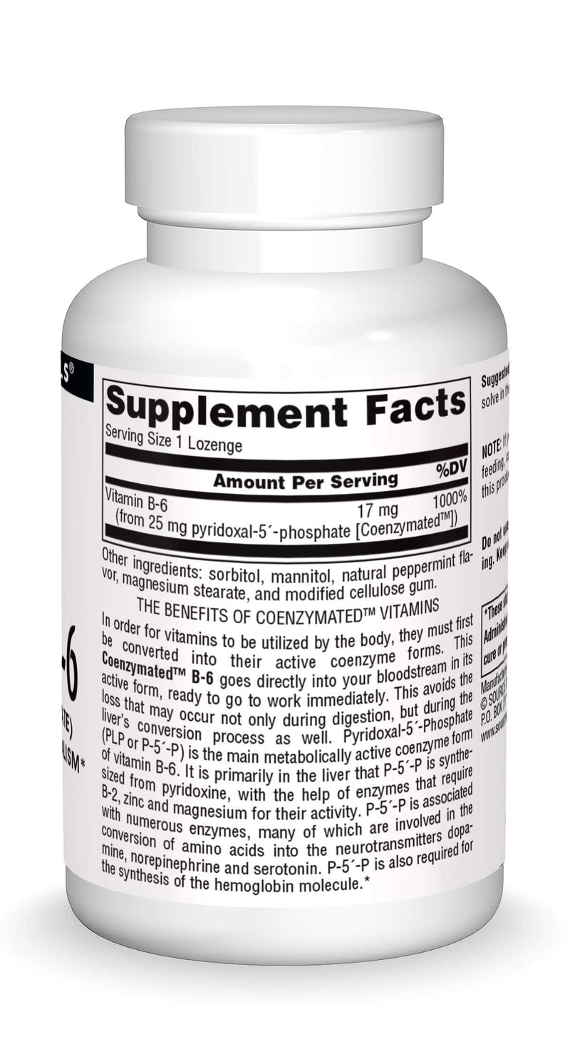 Source Naturals Coenzymated B-6 25 mg Lozenges – P-5 Pyridoxal-5 Phosphate Fast-Acting