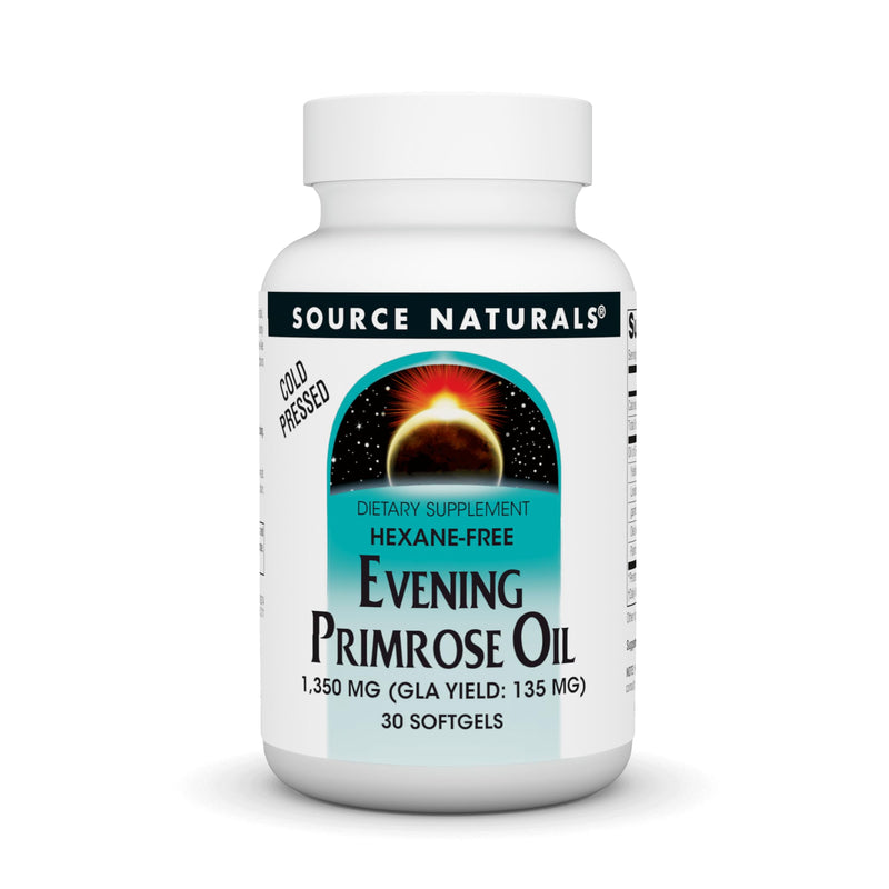 Source Naturals Evening Primrose Oil Hexane-Free 1350 mg | GLA 135 mg | Cold-Pressed | 30 Softgels