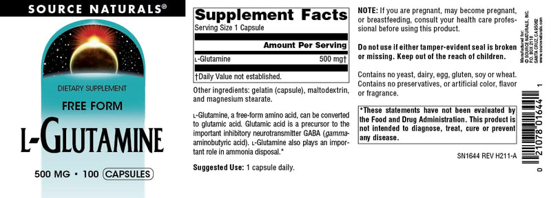 Source Naturals Free Form L-Glutamine 500 mg - 100 Capsules