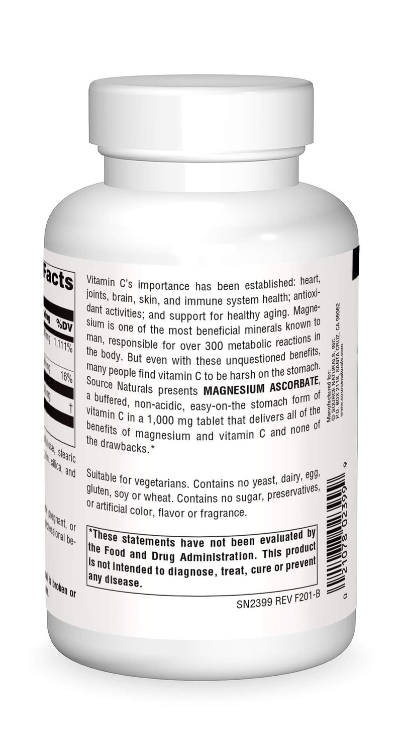 Source Naturals Magnesium Ascorbate 1000mg – Gentle Non-Acidic Vitamin C (120 Tablets)