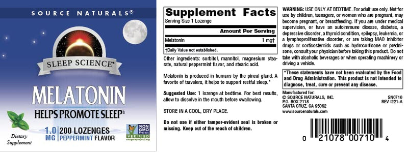 Source Naturals Melatonin 1 mg Peppermint Lozenges – 200 Count