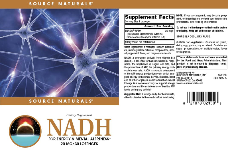 Source Naturals NADH 20mg, 30 Lozenges – Boost Energy and Mental Alertness*