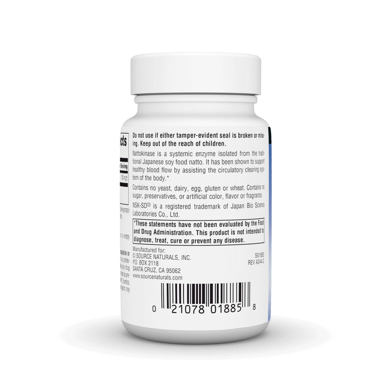 Source Naturals NSK-SD Nattokinase 100mg | Systemic Enzyme for Healthy Circulation - 60 Vegan Capsules