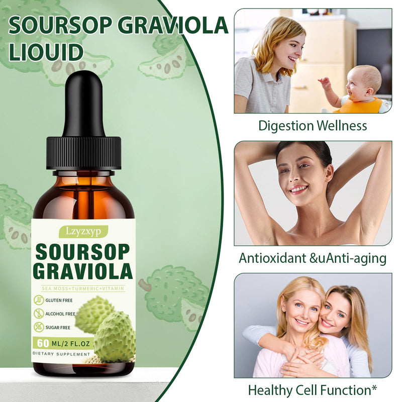 2 Packs 3000MG Soursop Graviola Drops – Immune, Antioxidant & Sleep Support | 4 Fl Oz (2)