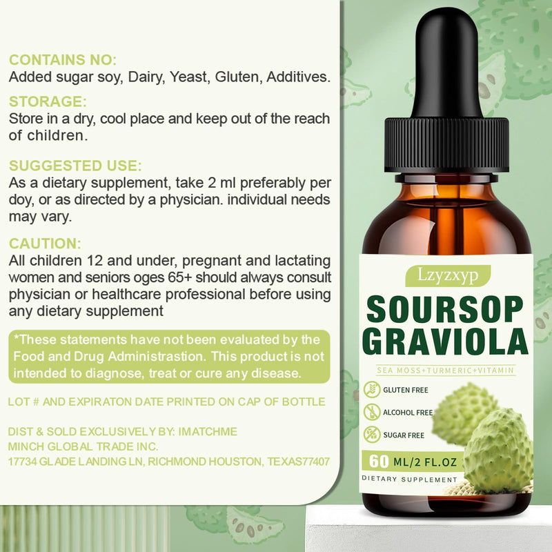 2 Packs 3000MG Soursop Graviola Drops – Immune, Antioxidant & Sleep Support | 4 Fl Oz (2)