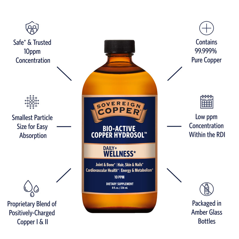 Sovereign Copper Bio-Active Copper Hydrosol, 8oz – Joint & Bone Support