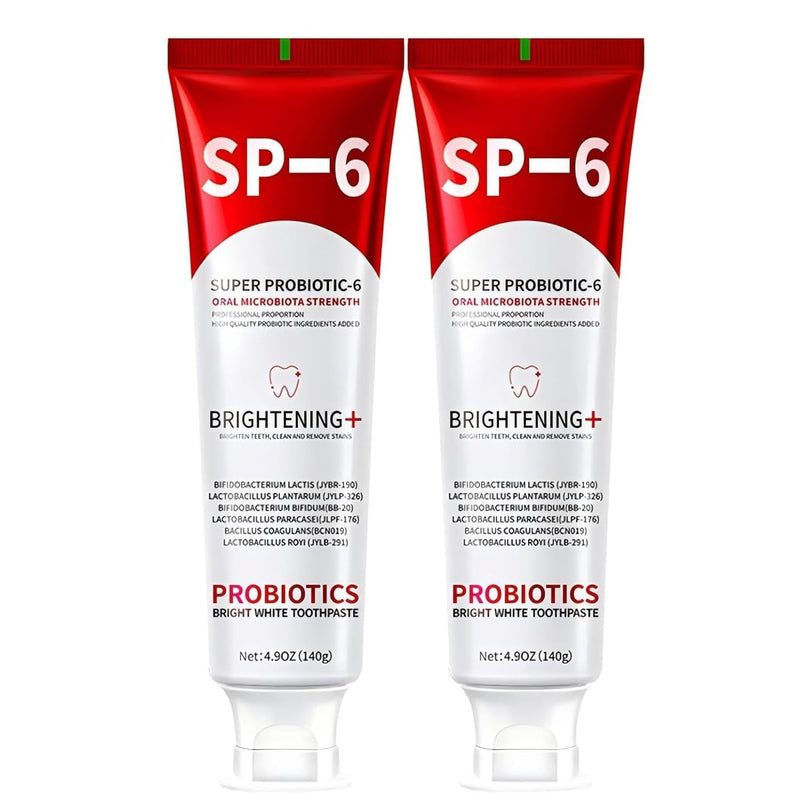 SP-6 Probiotic Whitening Toothpaste - 2-Pack, 4.9 oz Each | 6 Probiotics, Enamel Protection, Fluoride-Free, Fresh Mint