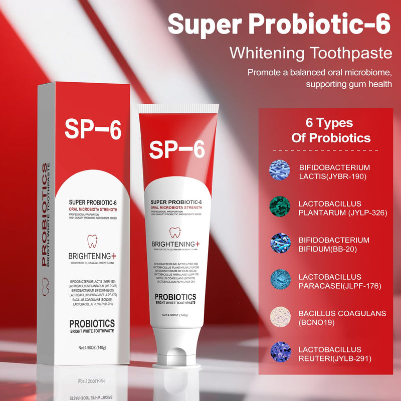 SP-6 Probiotic Whitening Toothpaste - 6 Probiotics, Fluoride-Free, Fresh Breath