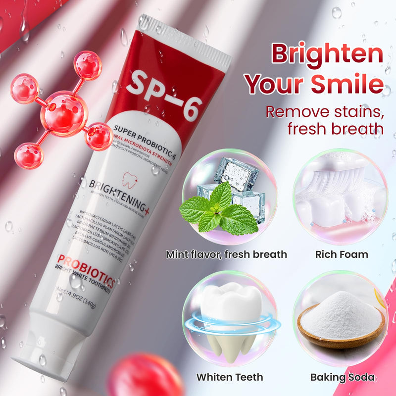 SP-6 Probiotic Whitening Toothpaste – 4.9oz, 3-Pack, Enamel-Safe, Fluoride-Free