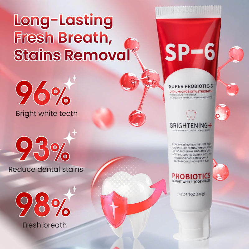 SP-6 Probiotic Whitening Toothpaste – 4.9oz, 3-Pack, Enamel-Safe, Fluoride-Free