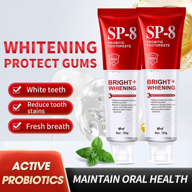 SP-8 Probiotics Whitening Toothpaste - Enamel-Safe, Fluoride-Free Whitening & Gum Health