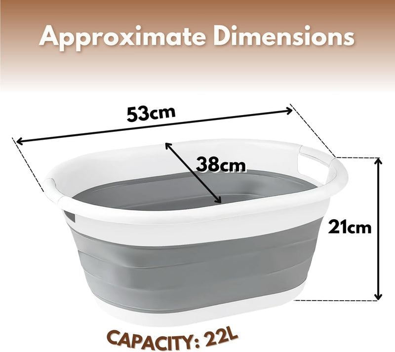 22L Collapsible Laundry Basket with Handles Space Saving Grey