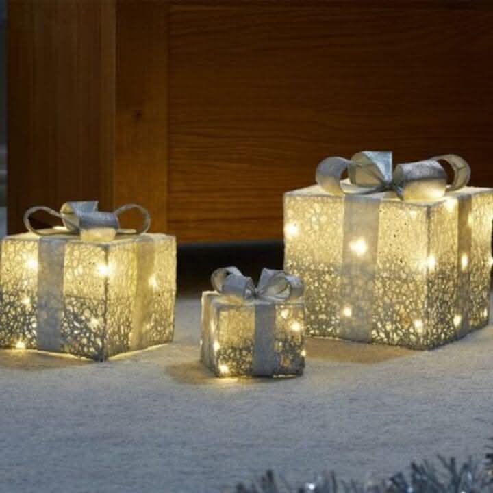 3pc Silver LED Christmas Gift Boxes